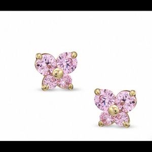 Pink cubic zirconia butterfly earrings in 10k Gold